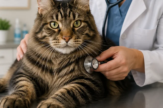 Veterinarian examining a cat